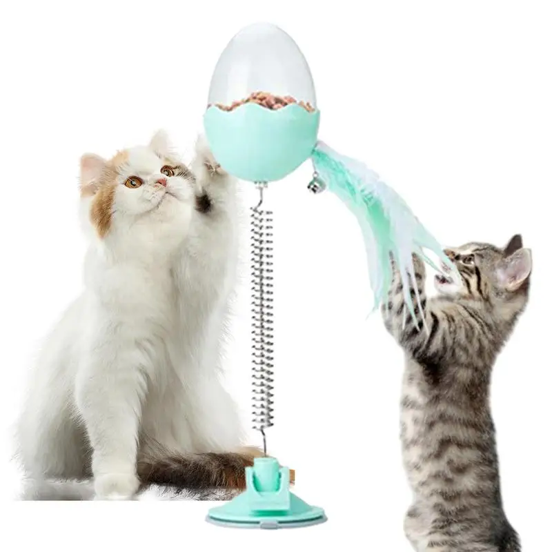 

Cat Food Dispensing Ball Interactive Cat Toys Balls With Feather And Light Suction Cup Cat Teaser Wand Feather Toy Interactive