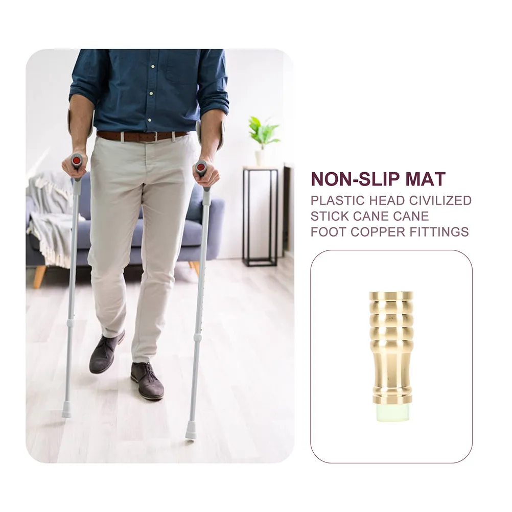 Brass Rubber Crutch Foot Covers Durable Nonslip Walking Stick Tips Cane Accessories Elderly Safe Practical Long Term Use Easy