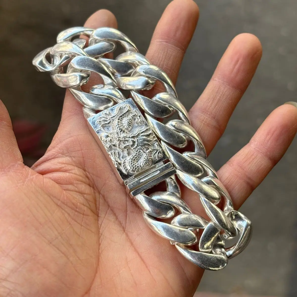 China Old Tibetan Silver Domineering Lion Bold String Bracelet Fashionable Personality Male and Female Couple Gift
