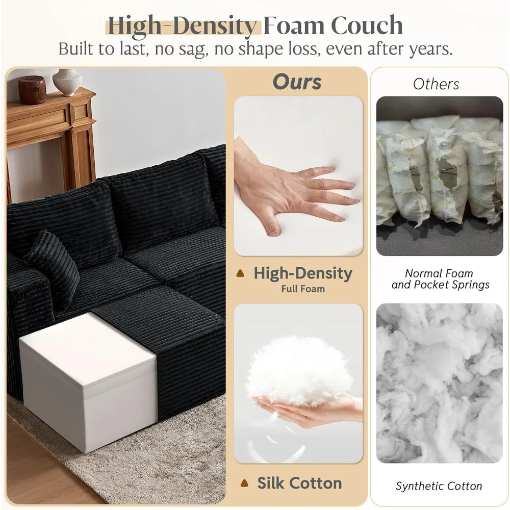 108 أريكة سحابة مقسمة مع مقاعد عميقة، أريكة إسفنجية على شكل حرف L مع كرسي وعثماني متحرك، أرائك مقطعية