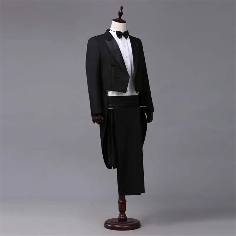 Men\'s  Modern White and Black Basic Style Mens Suit with Tailcoat Stage Jacket Outfits