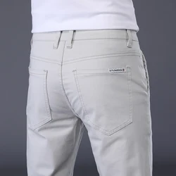 Summer Thin Men's Casual Pants Cotton 7 Colors Classic Style Elastic Straight Slim Fit Business Fashion Long Trousers Male