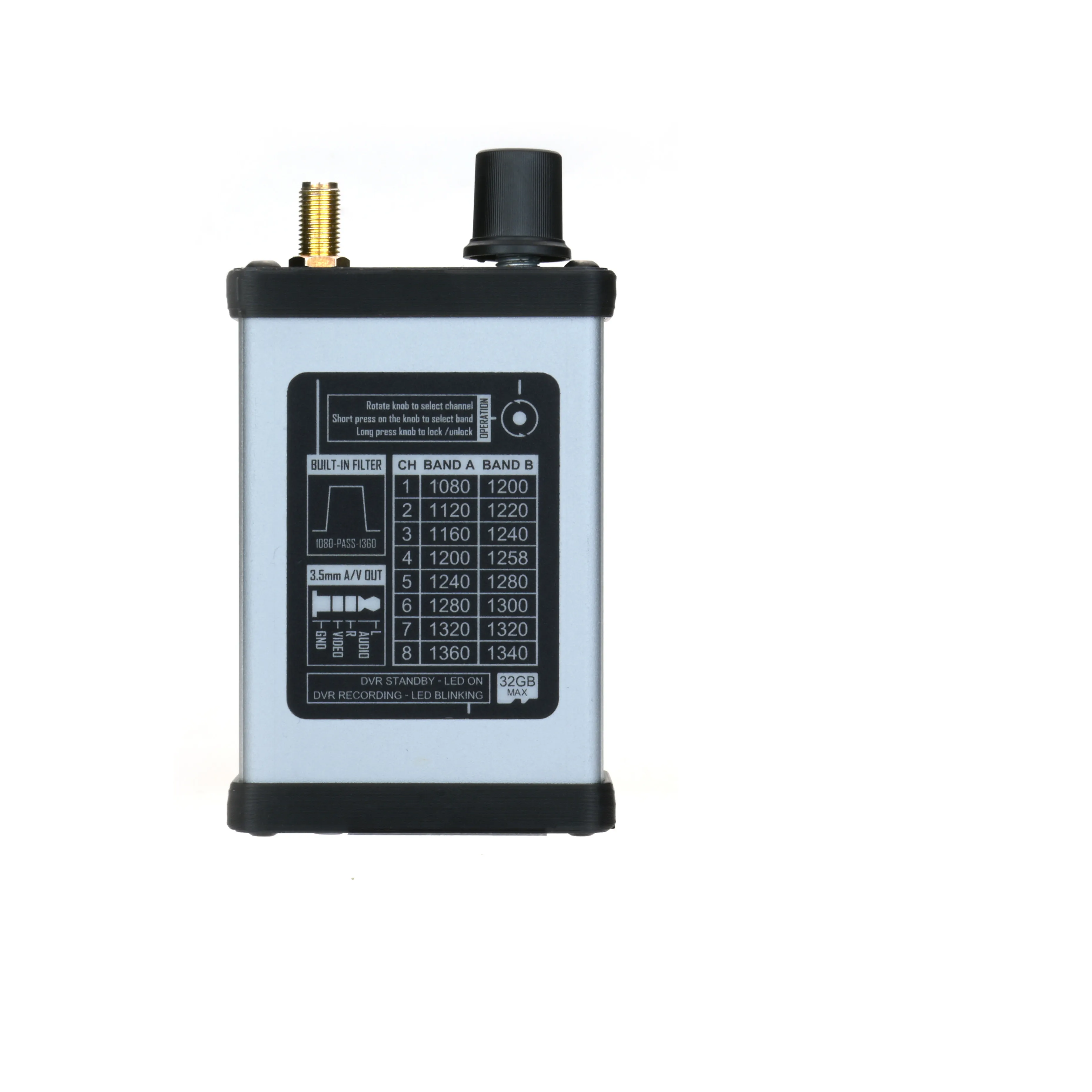 RUSHFPV 1.2G/1.3G VRX V2 Analog Receiver Optional DVR Recording With RHCP Antenna For FPV Long Range Drone