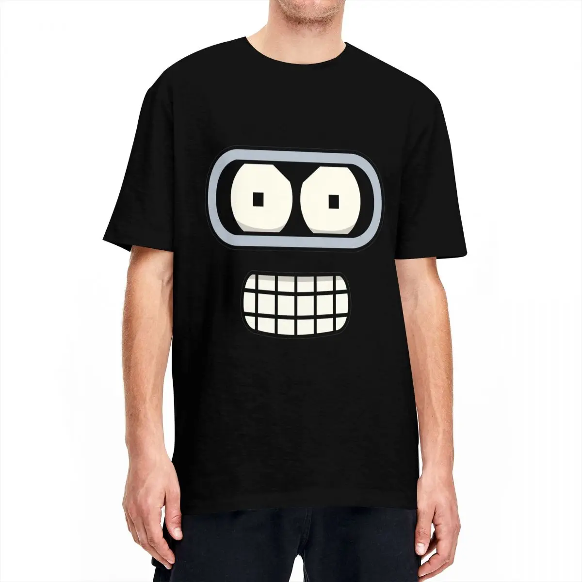 Funny Bender Face T-Shirt Men O-neck Short Sleeve Clothes Futuramas 100%Cotton Tops Shirts