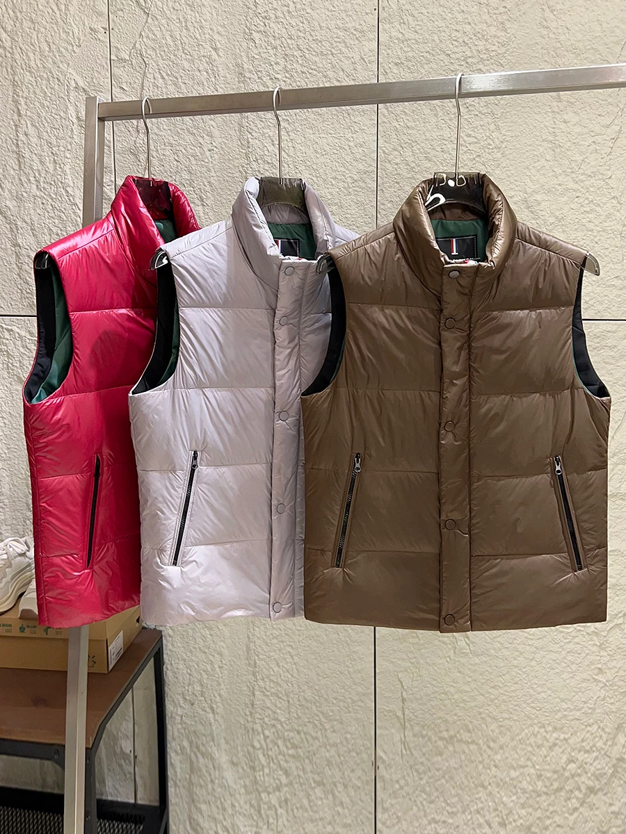 

Puffy Lightweight 80 Duck down Filling Autumn Winter Men's Thick Warm Cold-resistant Stand Collar Casual down Vest