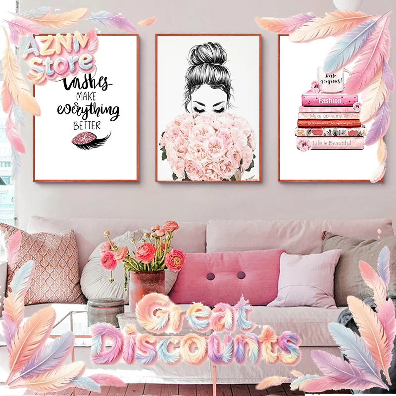 2026 Makeup Pink Wall Art Women'S Perfume Canvas Painting Art Posters And Prints Home Decor Modern Sweet Flower Painting