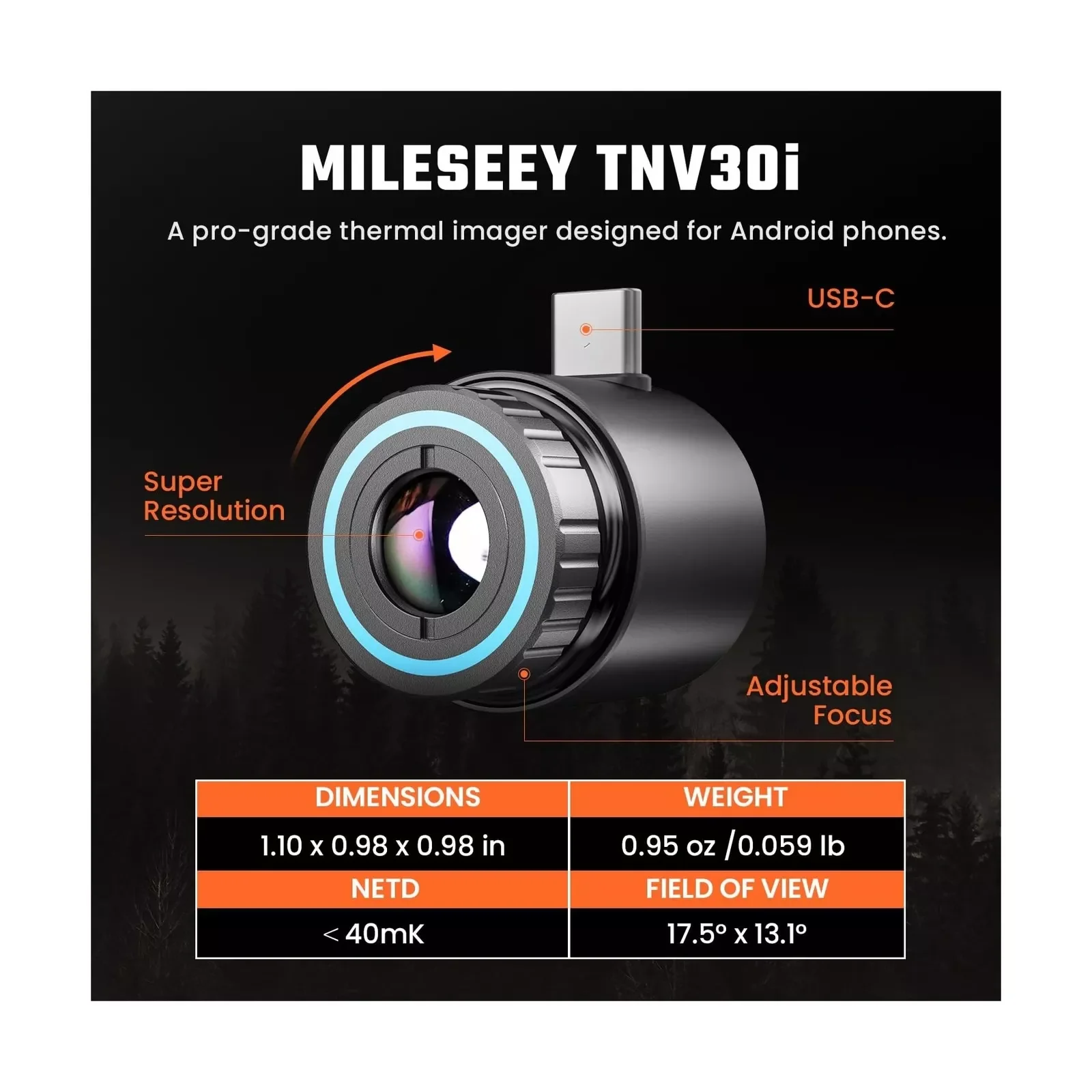 MiLESEEY TNV30i Night Vision Monocular for Android,Thermal Imager Camera .Resolution 256*192 25Hz, 10mm Adjustable Focus Lens