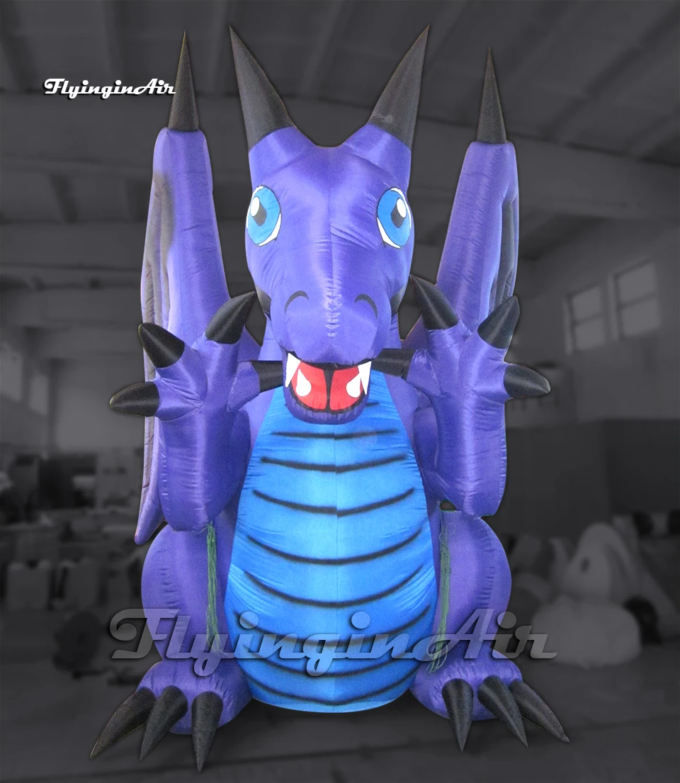 

Personalized Inflatable Evil Flying Dragon Model 4m Cartoon Monster Balloon Blow Up Blue Dragon With Wings For Event