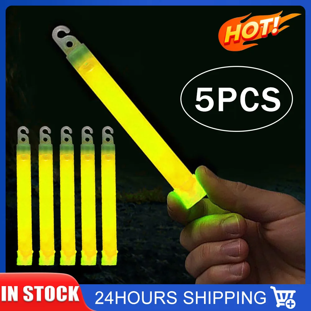 1/5 Pcs 6inch Industrial Grade Glow Sticks Light Stick Camping Emergency Light Sticks Party Clubs Supplies- Yellow Chemical Fluo