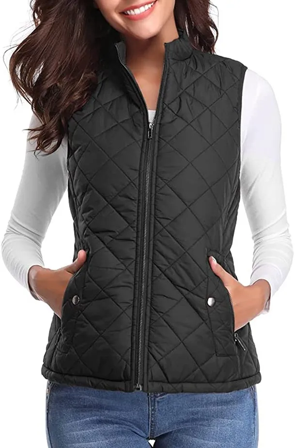 Women Sleeveless Zip Up Vest Mandarin Collar Puffer Jacket 2023 Fall Lightweight Black Pink Khaki Red Coffee Coats with Pockets