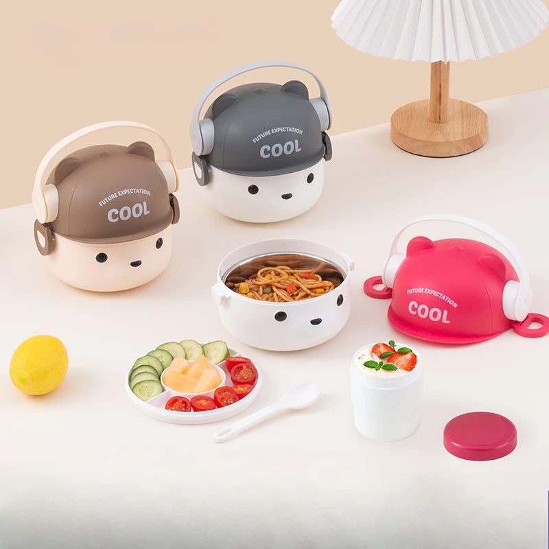 

Cute Style 304 Stainless Steel Student Lunch Box Can Be Microwave Heated Office Workers Portable Food Bento Boy Girl Plastics