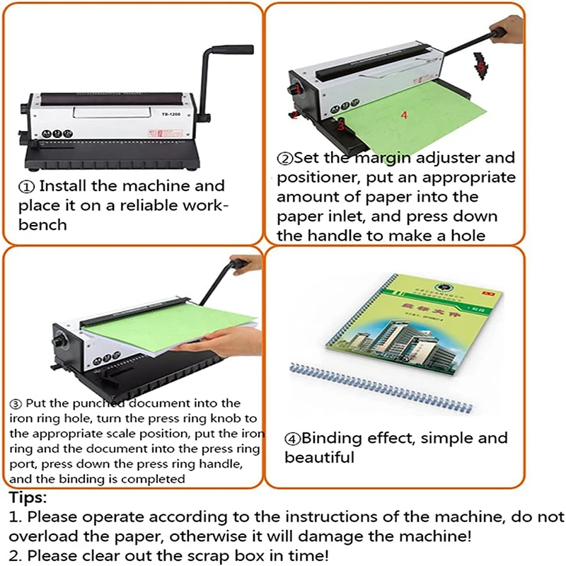 34 فتحة مكتب دليل سلك لفائف آلة تجليد حلزونية 3:1 اللكم ملزمة 120 ورقة قدرة تجليد الورق