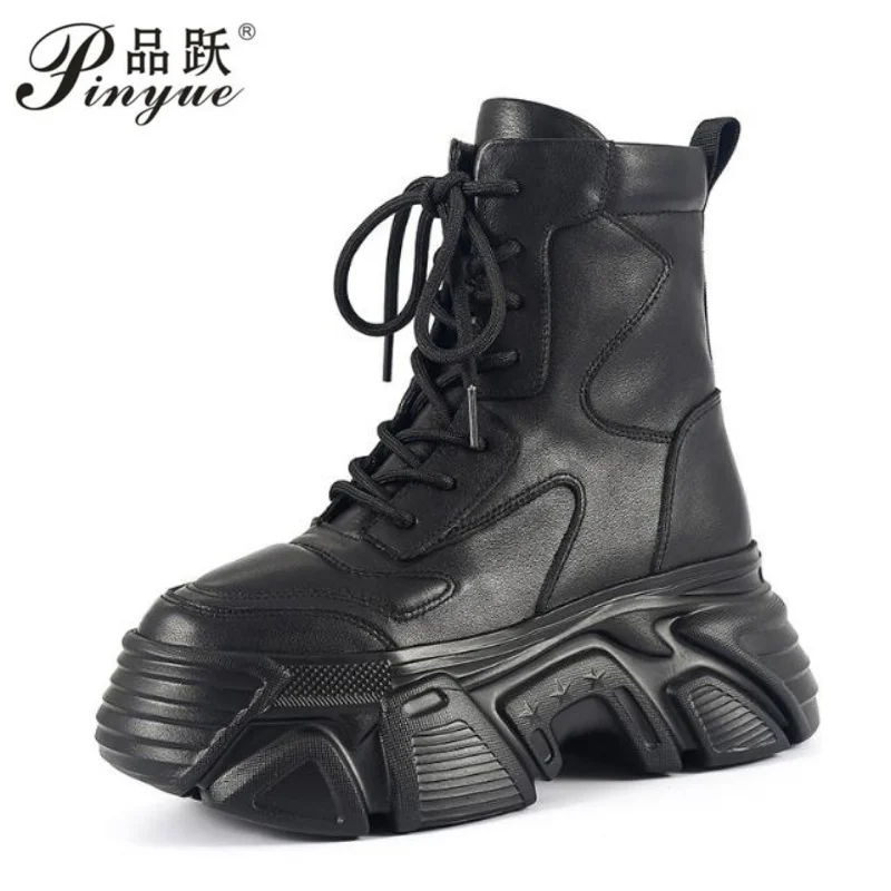 Women Punk Chunky Platform Leather skin Ankle Boots Winter Gothic Thick Bottom Black Motorcycle Boots Designer Woman's Shoes