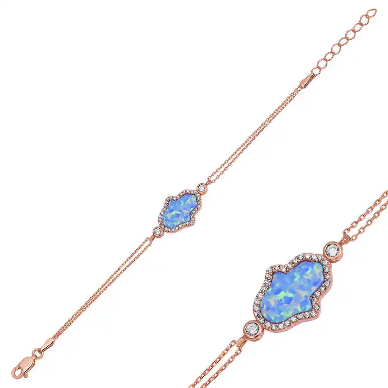 Silver Blue Opal Fatma Ana Hand Women's Bracelet Zircon Stone 925 Sterling Jewelry Wedding Party Birthday Gift - Box -for - Laides - Fashion