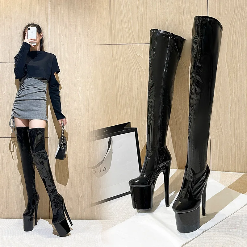 LAIJIANJINXIA-Botas De Salto Alto Para Mulheres, Botas De Festa, Sapatos De Dança Pole, Sexy, Exótico, PU Superior, Plataforma, Novo, 20cm, 8 polegadas, GH1006