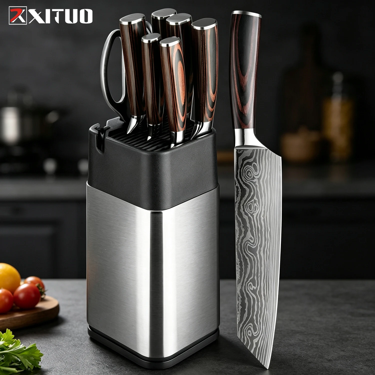 

XITUO 8PCS Set Kitchen Knives Cooking Knives for Cut Meat, Vegetables Stainless Steel, with Standing Knife Holder and Scissors