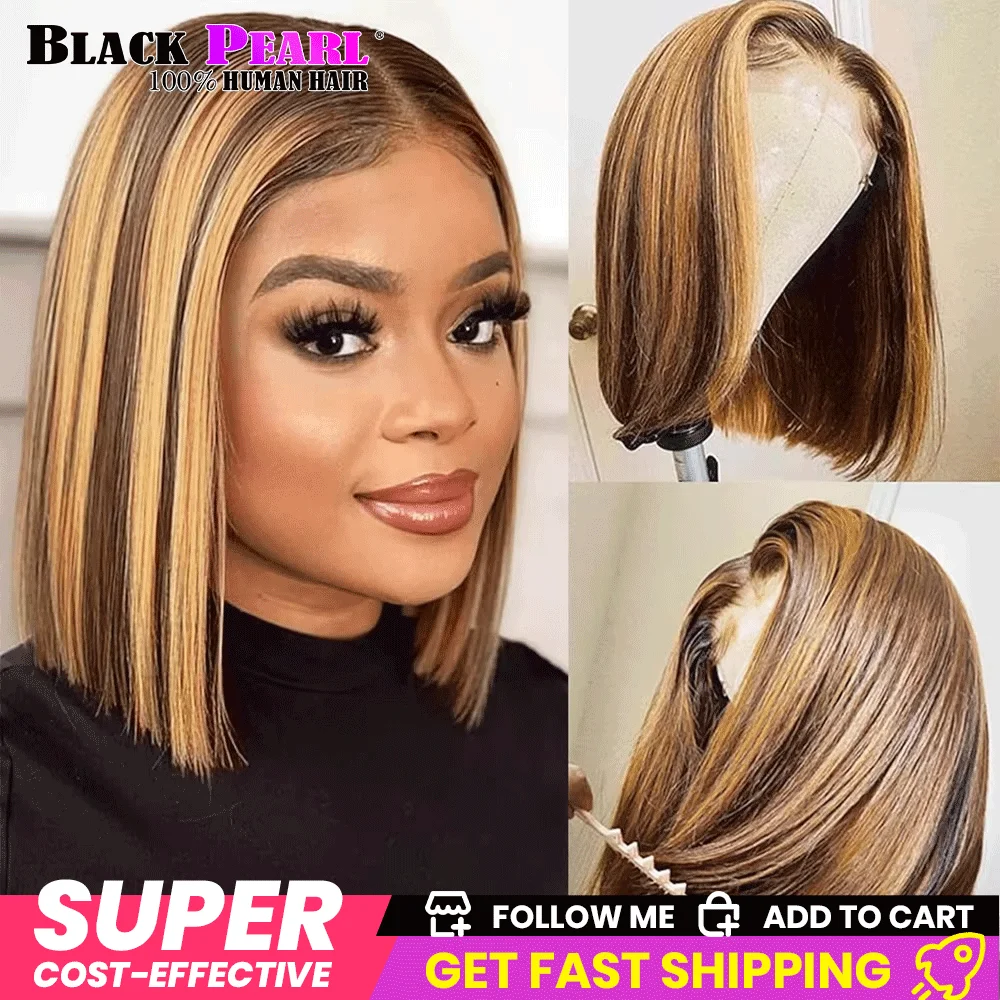 Highlight Bob Wig Human Hair Pre Plucked Lace Front Wigs for Black Women 4/27 Honey Blonde Bob Wig For Black Women 180% Density