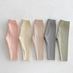 Ins 2024 Korean Autumn Baby Girls Pants Cotton Ribbed Versatile Infant Girls Leggings Tight Skinny Bottoming Newborn Girl Pants