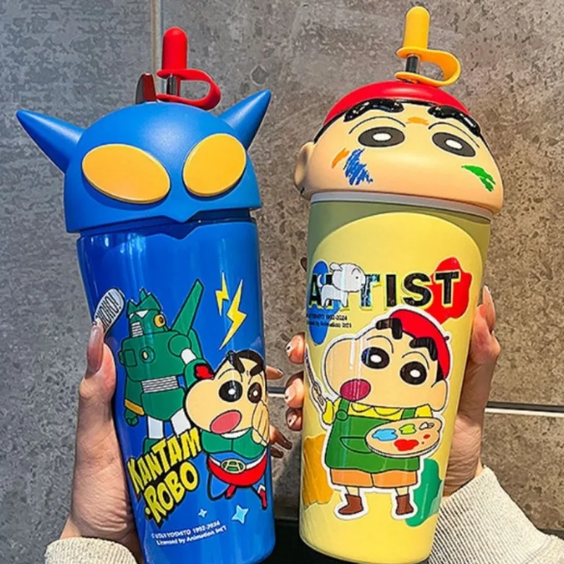 

600ml Anime Crayon ShinChans Thermos Mug Food Grade Material Stainless Steel Mug Easy To Carry Children's Straw Mug Tumbler Gift