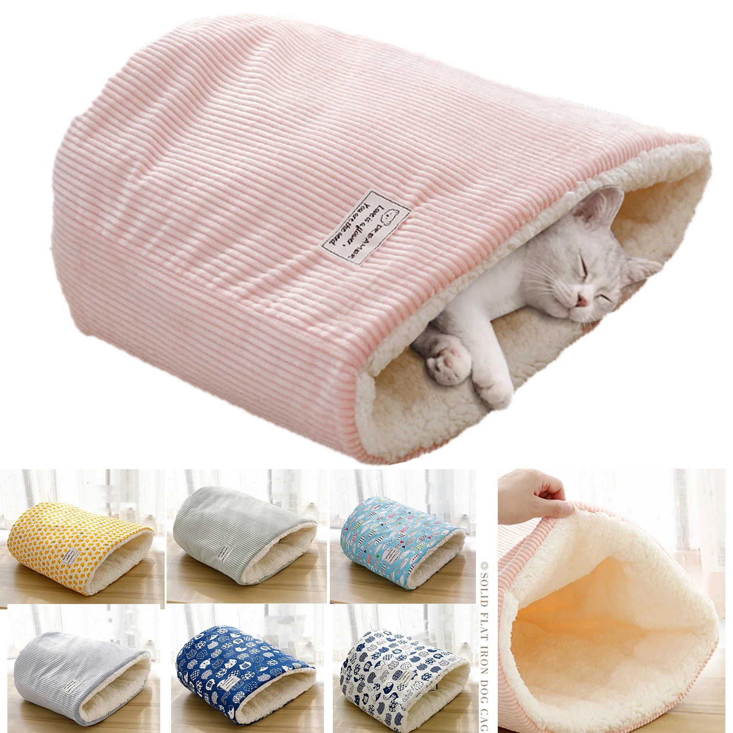 

Thicken Winter Cat Bed Basket Plush Warm Puppy Kennel Nest Medium Small Dogs Sleeping Bag Soft Comfortable Pet Kitten Cave House