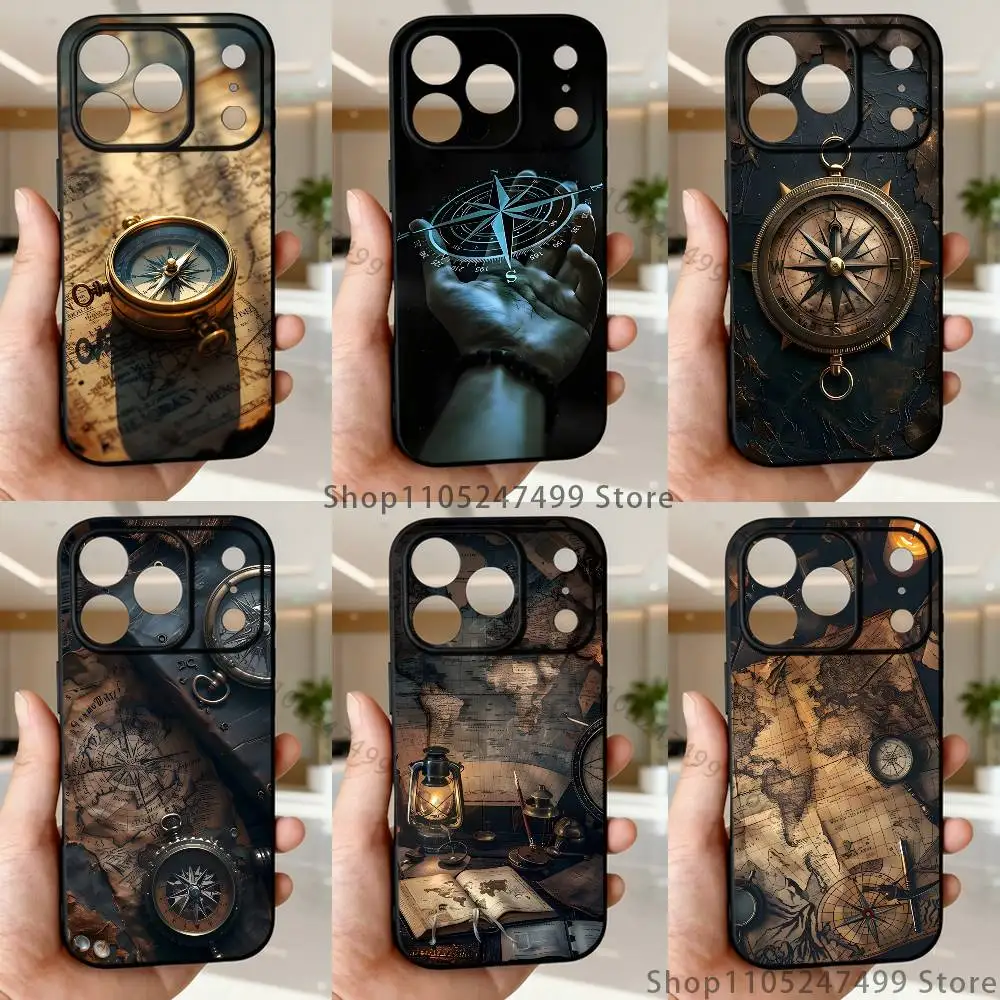 

Compass Phone Case For iPhone 17,16,15,14,13,12,11,Pro Max,XSX,,XR,SE,Mini,8,7,Soft Silicone Black Cover