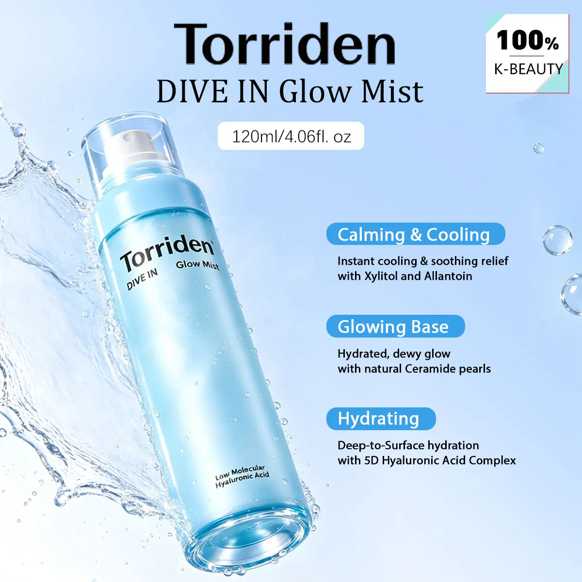 Torriden DIVE IN Glow Mist 120ml,Lightweight Water Veil,Fluid Glow Spray,Soft Shimmer Hydra Film,Korean Skincare,Korean Makeup
