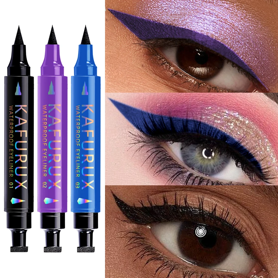 3 colori 2 IN 1 sigillo timbro penna eyeliner impermeabile nero viola blu liquido eye liner matita occhi trucco coreano regali cosmetici