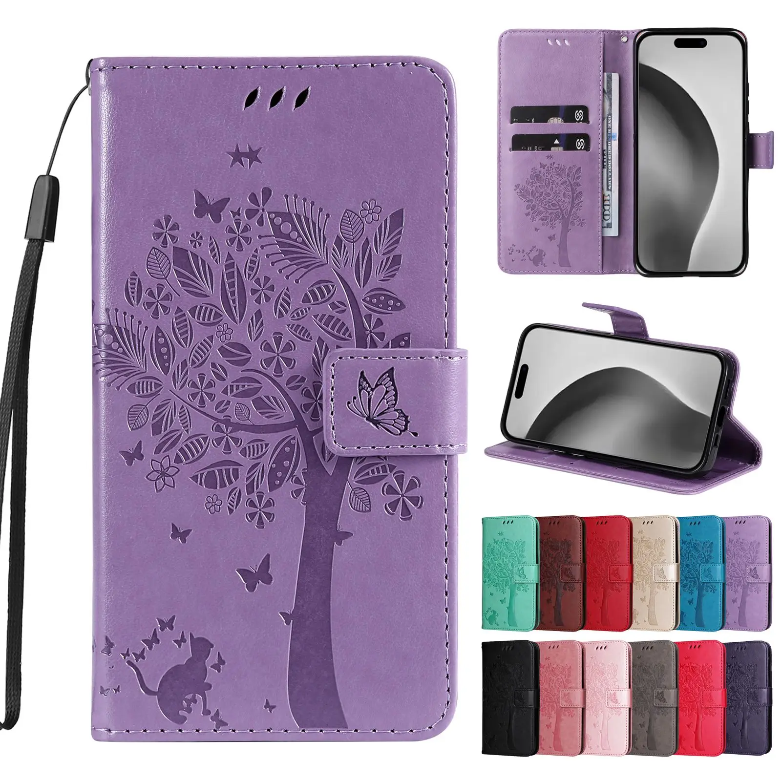 Phone Case for Huawei P50 Y9A Y6P Y5P P40 Lite Pro Plus E Y7P P Smat Maimang 9 Synjolly Flip Card Wallet Case Tree Stand Cover