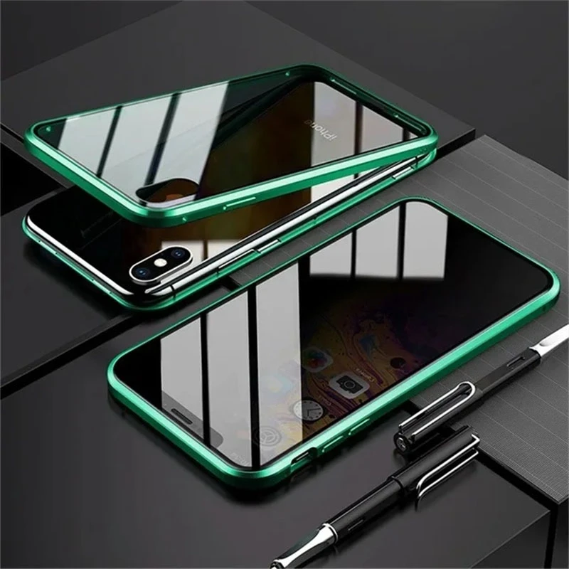 

Anti Peeping Metal Magnetic Double Sided Glass Case Privacy Cover For iPhone 14 15 Plus 13 12 11 Pro Max Mini XS XR X 8 7 Plus