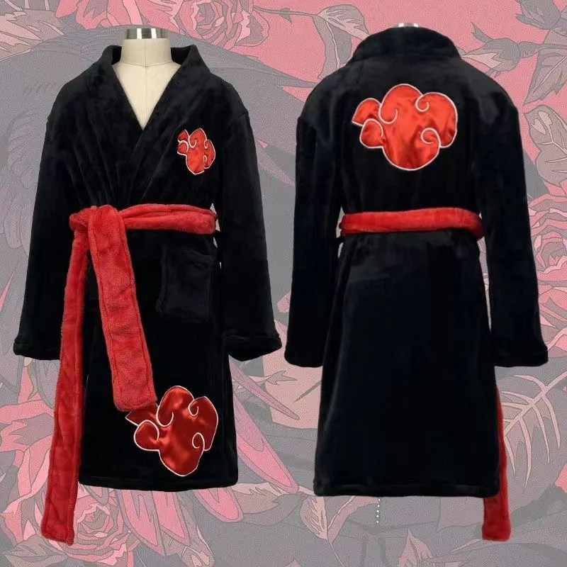 Naruto Sasuke anime cartoon pajamas spring cosplay nightgown bathrobe Akatsuki organization men's and women's home clothes