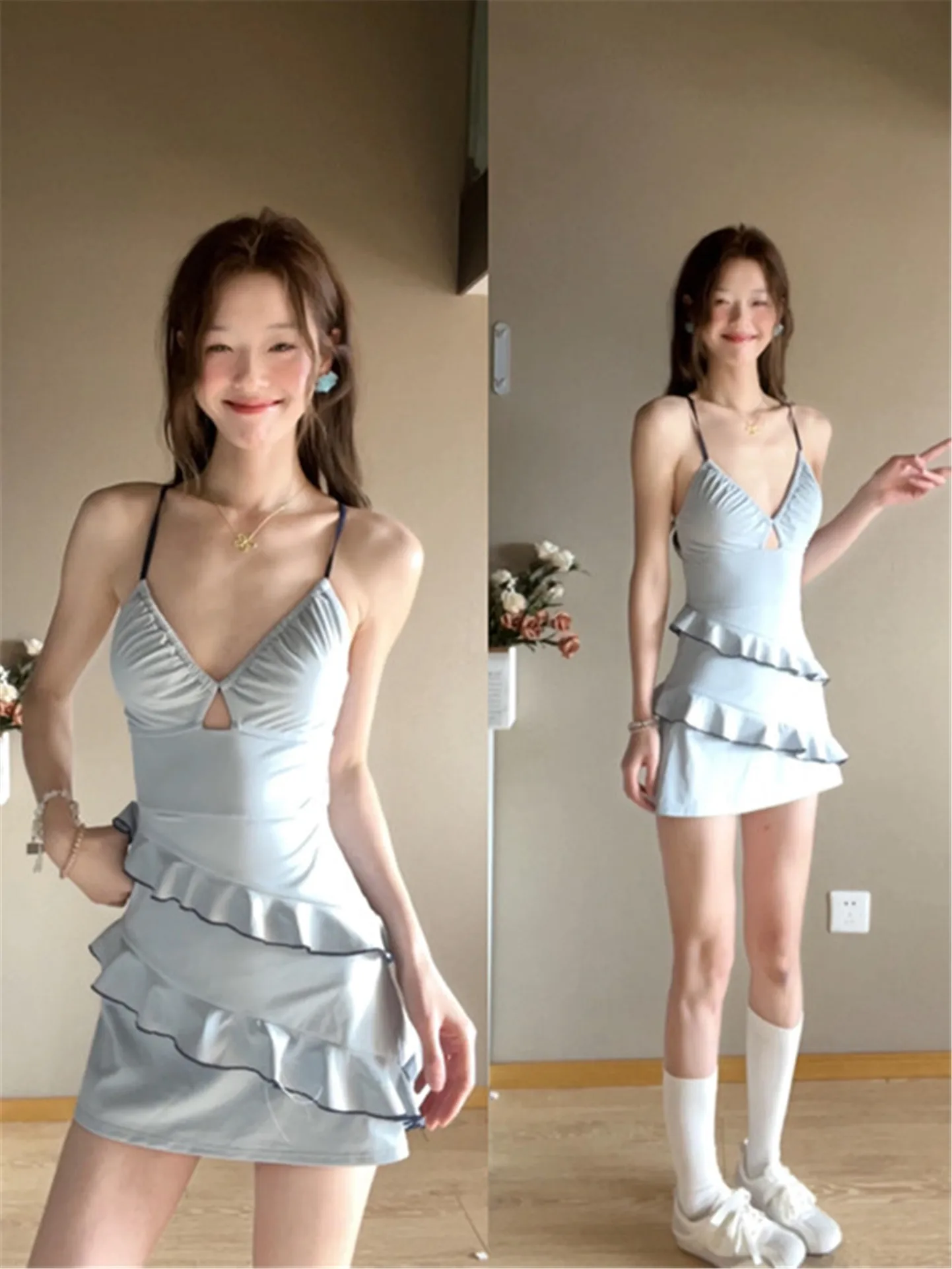 

Blue Pure Desire Sweet Fitting Strapl Swimsuit Women's Beach Vaion Sle High Waist ort Pants Swimwear