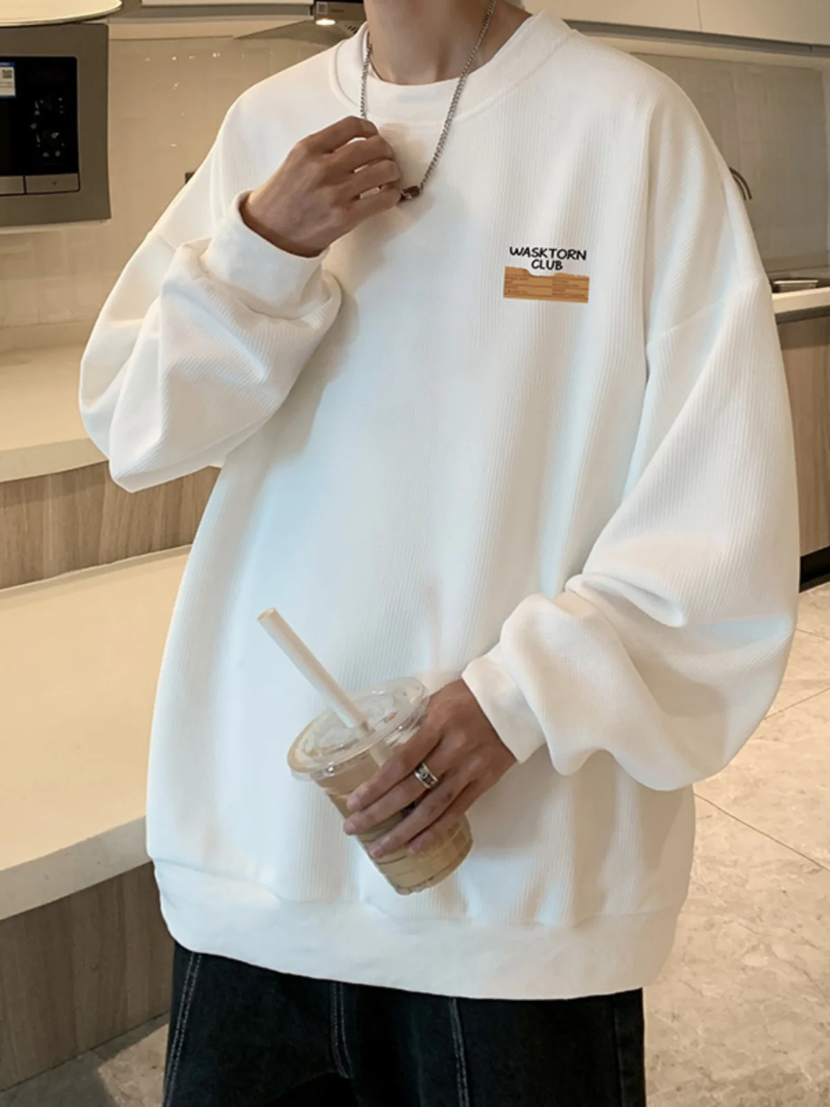 

Loose ex round Ne Sweatirt Long Sve Spring Autumn Wfle Pattern Casual Wear Youth Faion Comfortable Inner Wear