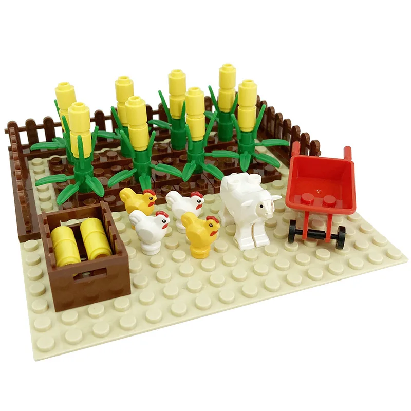 Farm Scene Series Radish Field Corn Field Pigsty Cowshed Assembling Building Blocks Set DIY Bricks Toys For Kids Christmas Gifts