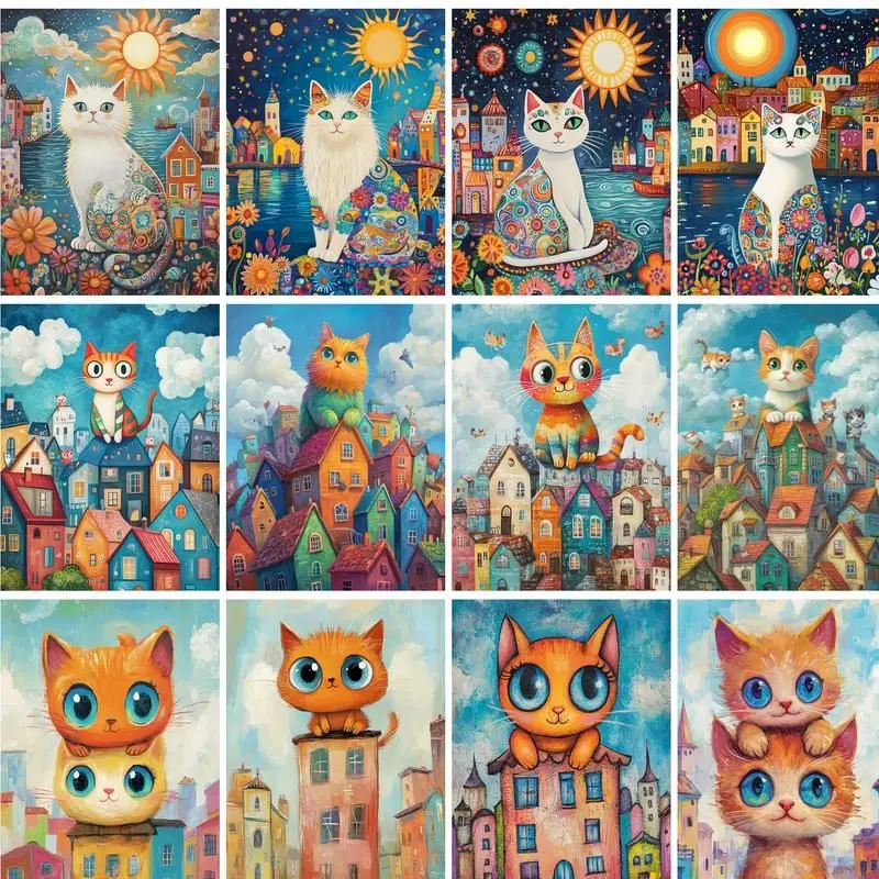 

GATYZTORY Acrylic Painting By Numbers With Frame Pictures On Numbers Cartoon Cat Canvas Painting Gift For Adults Wall Decors Cra