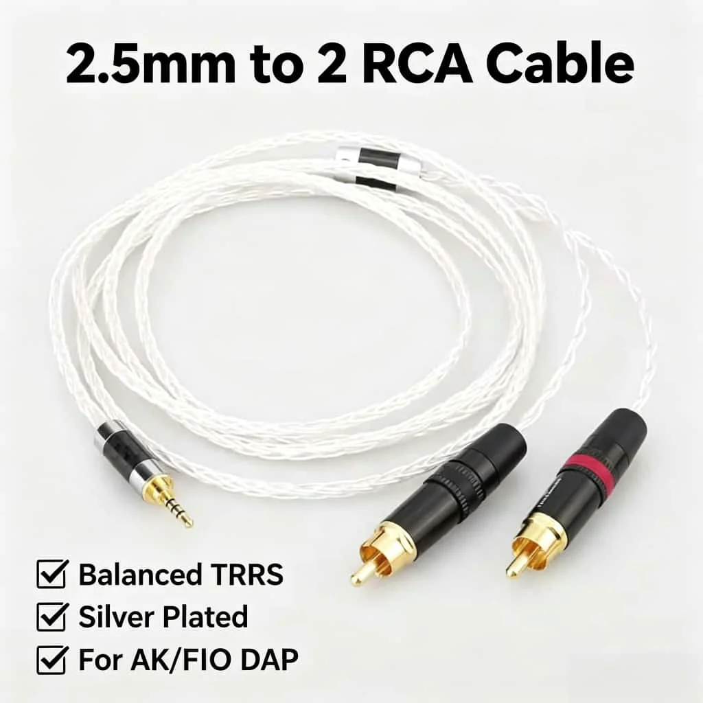 2.5mm TRRS Balanced Male to Dual 2 RCA Male Compatible with Astell&Kern AK100II, AK120II, AK240, AK380,AK320, DP-X1A, FIIO X5III
