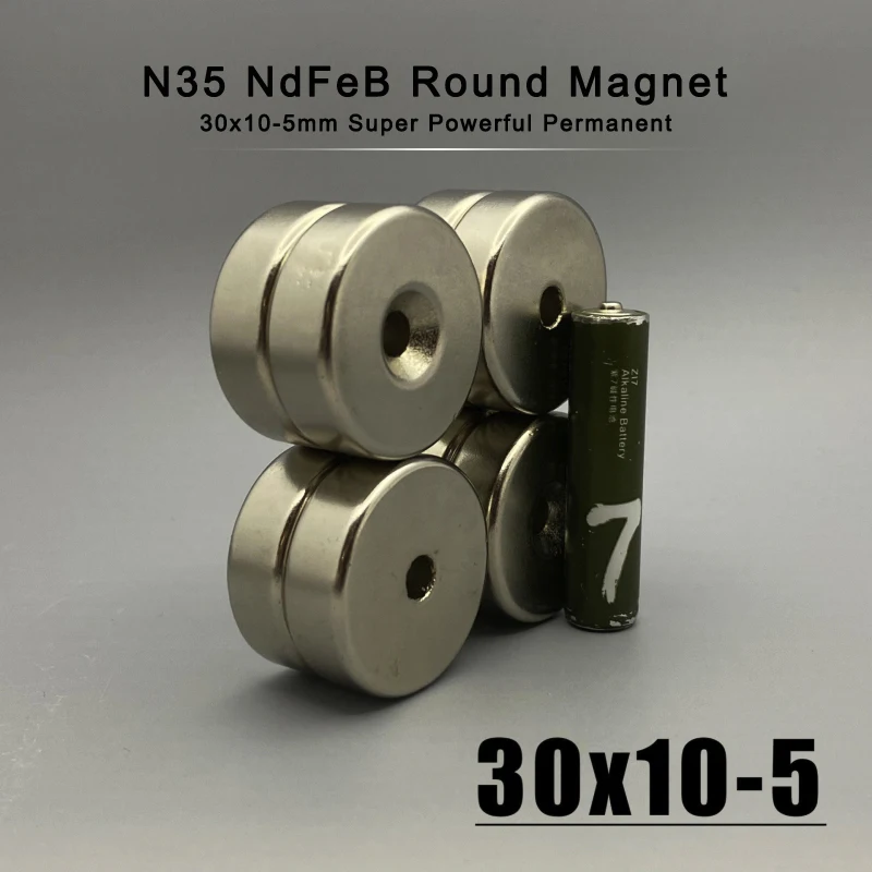 2/5/10/20Pcs 30*10 Hole 5mm N35 Neodymium Disc Magnet 30x10-5mm Round Super Powerful Strong Permanent Magnetic Imanes