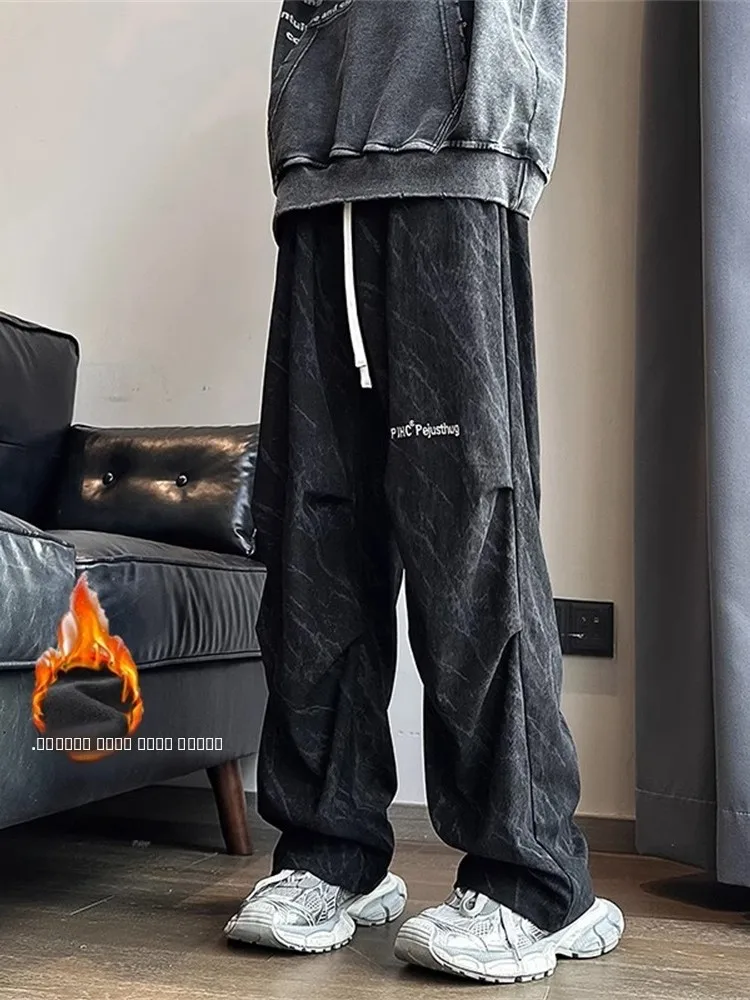 

Утепленные зимние рабочие брюки Thiened Fce для мужчин, уличные морозостойкие брюки-карго, свободные прямые брюки-парашюты в стиле милитари