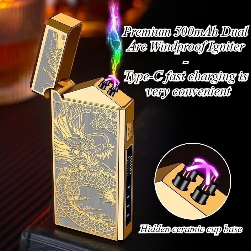 

2025 500mAh Long Battery Life Type-C High-Grade Intelligent Double Arc Charging Lighter Windproof Igniter Cigarette Accessories