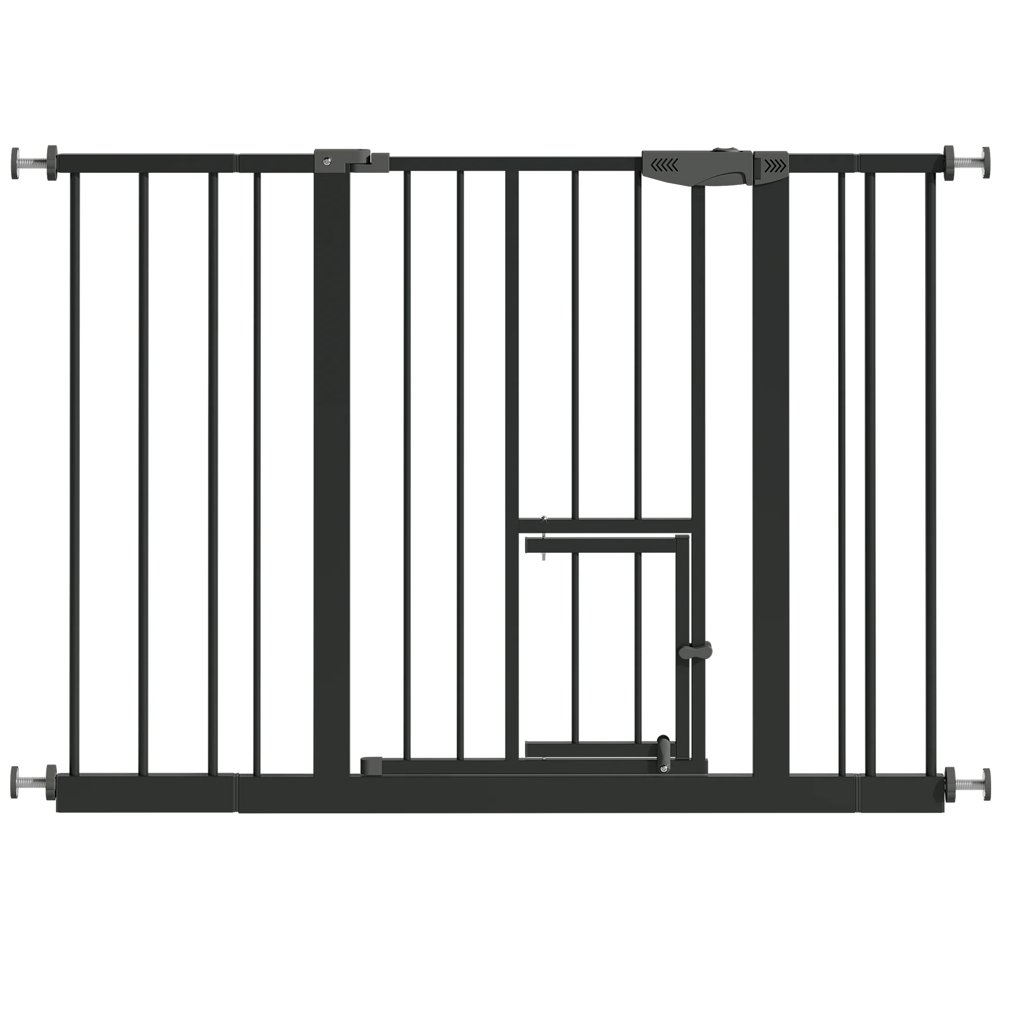 Baby Gate Extra Wide - ประตูกั้นเด็กพร้อมประตูสำหรับแมว, ประตูกั้นนิรภัยแบบเดินผ่านได้ขนาดกว้างพิเศษ 29.5-44.1 นิ้ว, ประตูกั้นสัตว์เลี้ยงแบบติดตั้งด้วยแรงดันสำหรับบันไดและทางเข้าประตู, ระบบล็อคสองชั้นป้องกันเด็ก