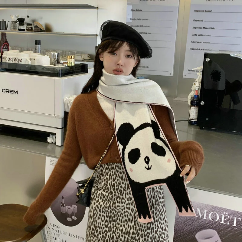 2022 Korean fashion Wool Knitted Scarf cute cat Scarf  Pashmina Shawl Women\'s Winter Scarf warm Foulard Shawl for Female