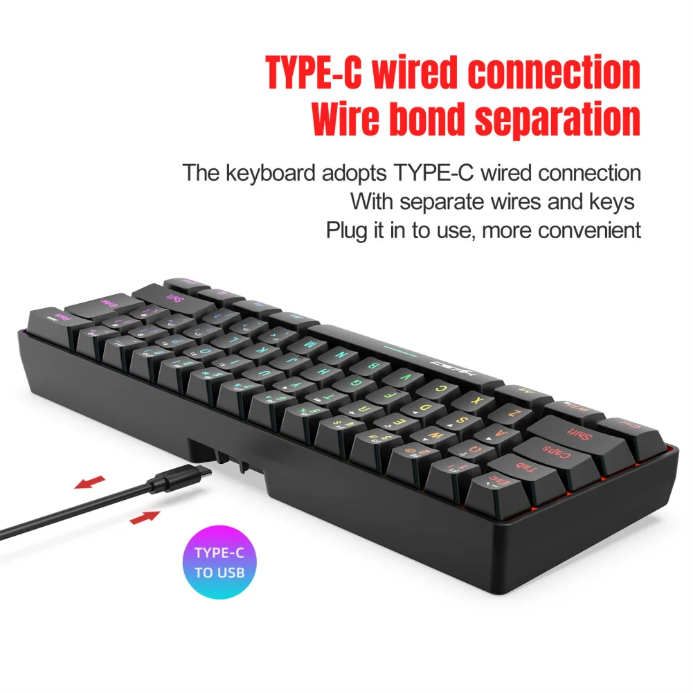 Teclado para juegos con cable/inalámbrico L500, 61 teclas con retroiluminación RGB dinámica para PC y portátil teclado inalámbrico