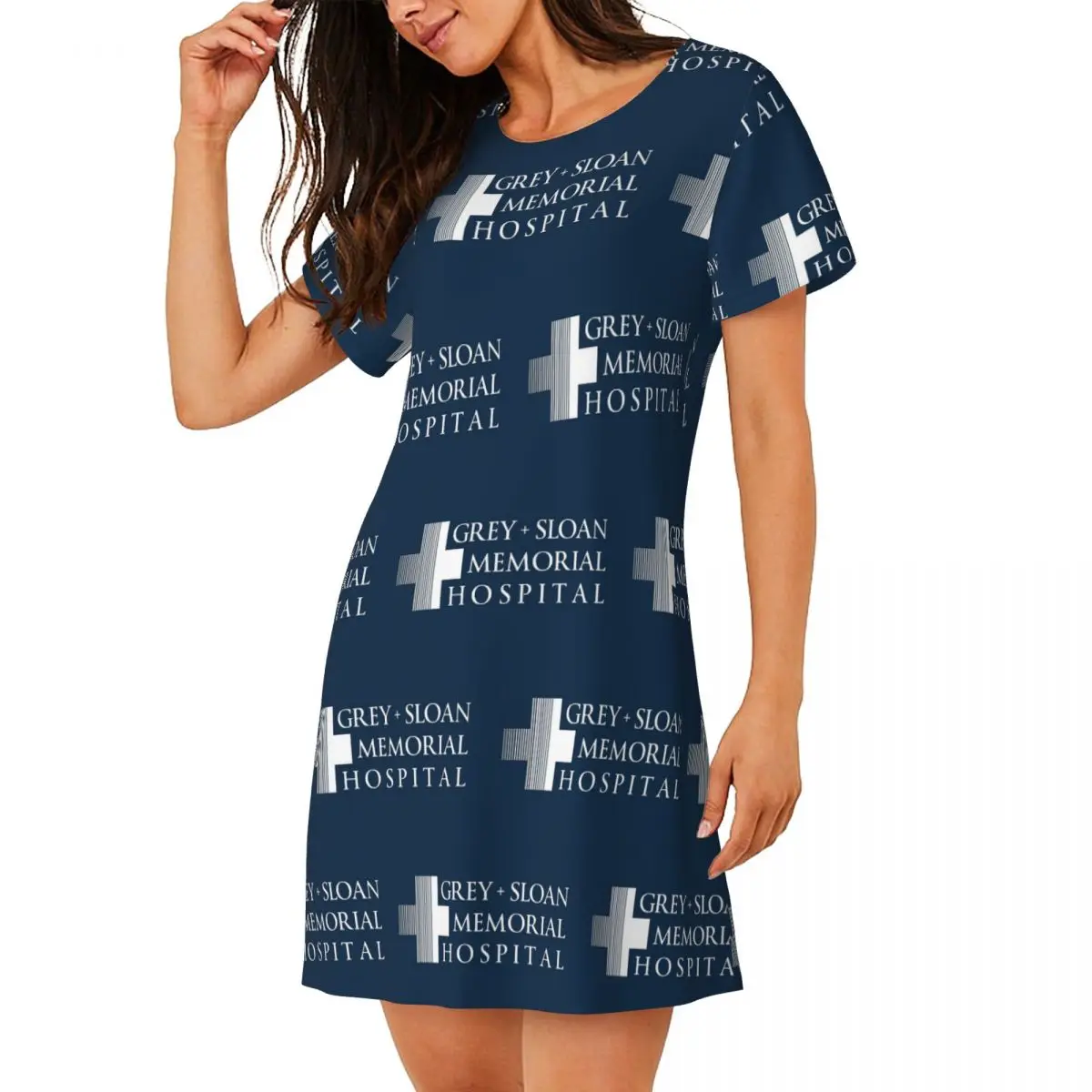 Grey + Sloan Memorial Hospital Logo White Print Short Sleeves Nightdress For Sleeping Women Short Sleeve Nightgowns Pajama Dress