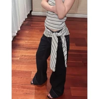 Women's American Blue Button Design Jeans Low Waist Straight Leg Loose Wide Leg Drapey Long Pants Y2K Style Slimming Denim - Image 5
