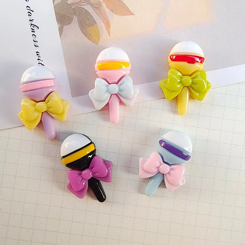 10Pcs Cute lollipop Microphone Resin DIY Shoes Hat Icebox Barrette Mobile Phone Case Scrapbook Cream Glue Flat Back Resin