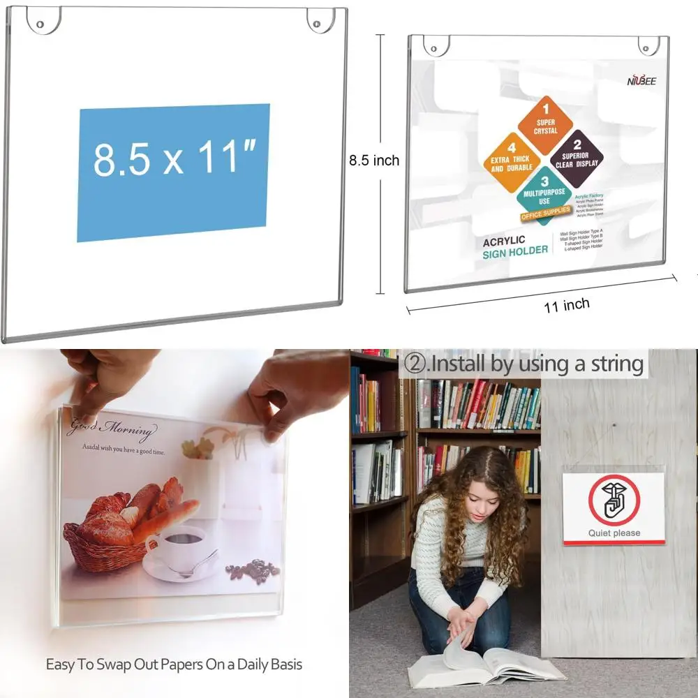 

20-Pack Clear Acrylic Wall Mountable Sign Holders for 8.5 x 11 Inch Papers, Ideal for Displaying Documents and Information
