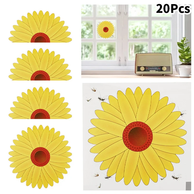 

20pcs Window Fly Traps Sunflower Fly Stickers Indoor Insect Traps Indoor Kitchen Plants Trees Fly Pest Control