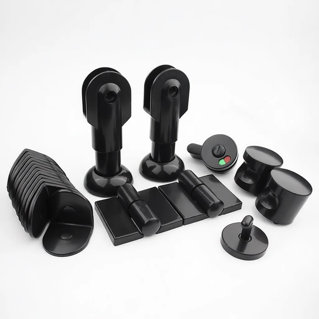 Public Washroom Partition Hardware Kit Black Nylon Support Leg Hinge Indicator Lock Corner Bracket Commercial Equipment