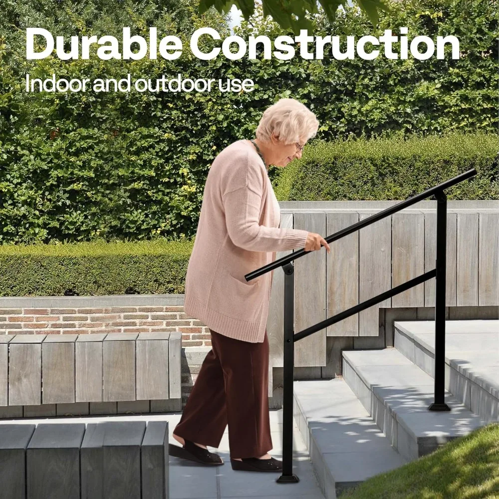 2-Pack 3 Step Hand Rails for Outdoor Steps, Wrought Iron Railing, Black Oval Exterior Hand Railing,or Indoor Stairs, Railing Kit