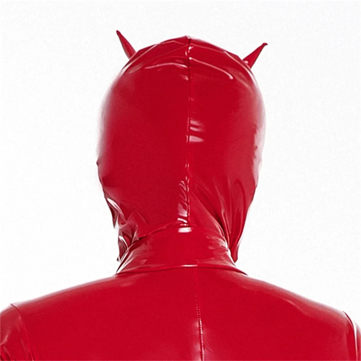 Nero/Rosso Donne Sexy Occhi Aperti e Bocca Copricapo Cappuccio Lucido Effetto Bagnato Maschere in Pelle PVC Copricapo Accessori Cosplay di Halloween