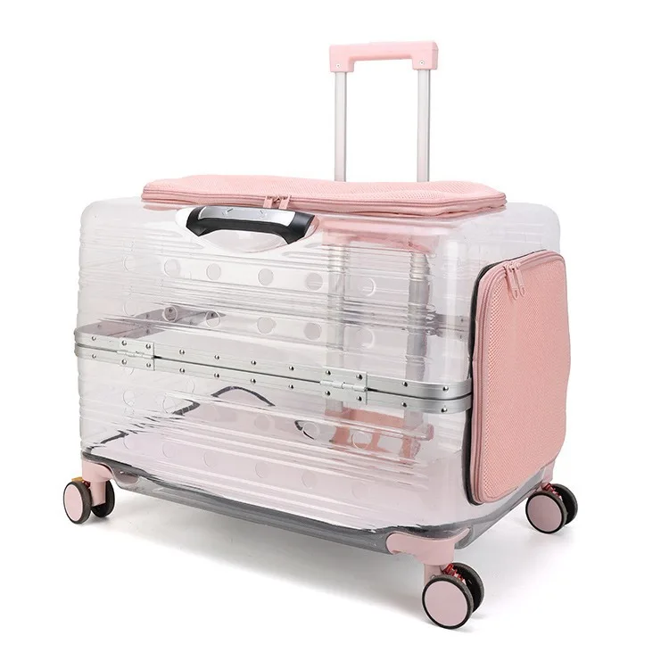 New pet trolley case, large dog outing bag, portable and transparent pet flight box, cat takeaway box